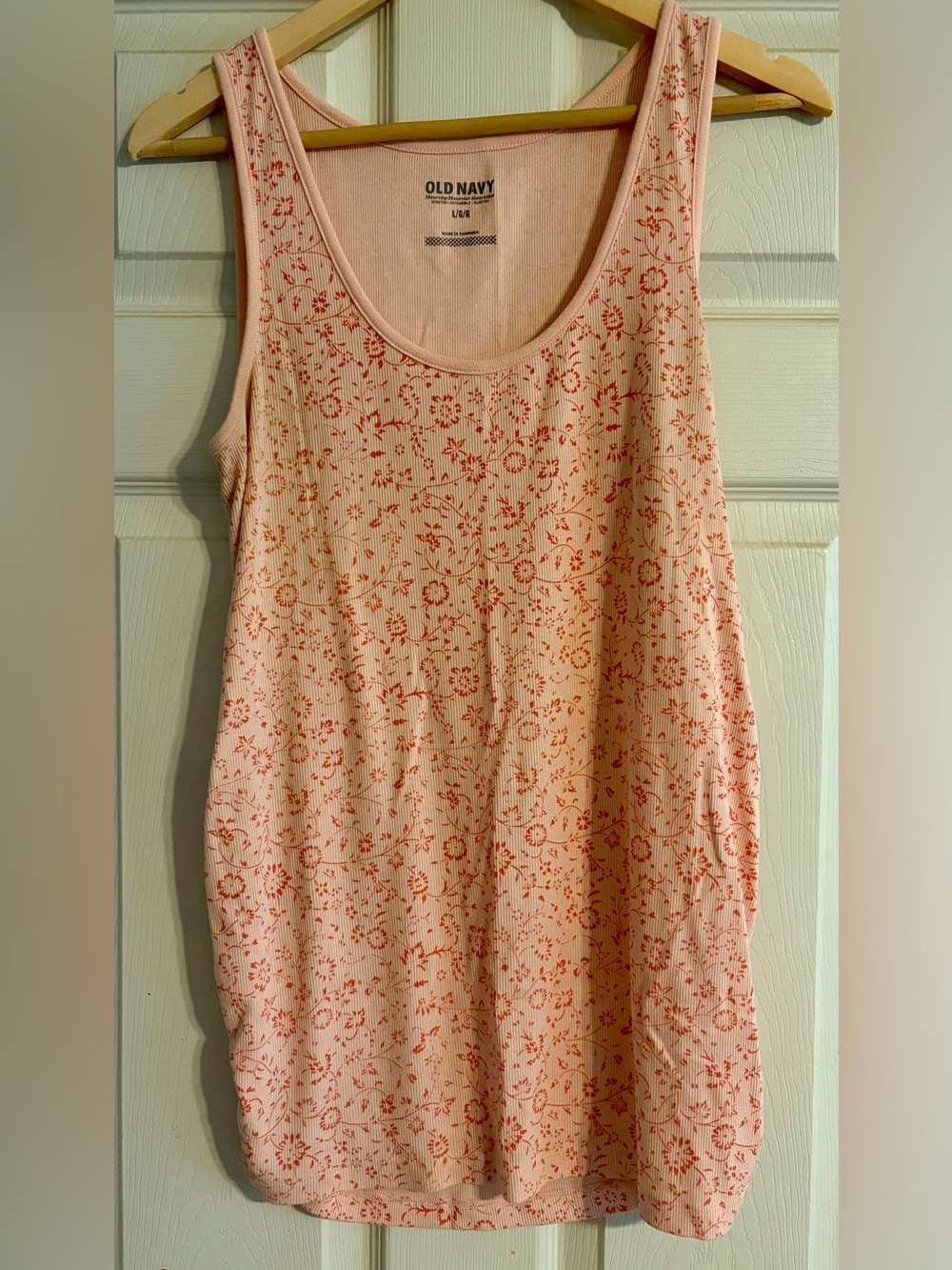 Old Navy Light Pink Tank Top with Coral Floral Print